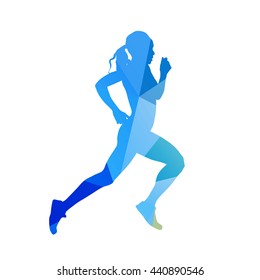 Abstract running woman silhouette. Blue vector runner