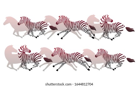 Abstract running zebra silhouette flat vector illustration on white background