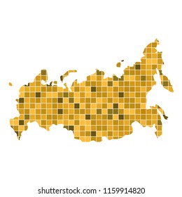 Abstract Russia map consists of squares of different shades of gold. 