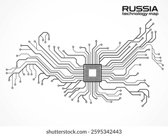 Abstract Russia map with cpu. Circuit board. Technology background. Vector illustration