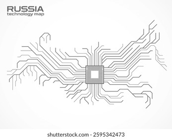 Abstract Russia map with cpu. Circuit board. Technology background. Vector illustration