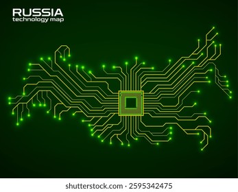 Abstract Russia map with cpu. Circuit board. Technology background. Vector illustration