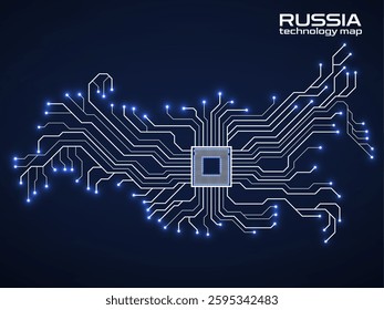Abstract Russia map with cpu. Circuit board. Technology background. Vector illustration