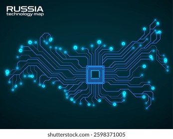 Abstract Russia map with cpu. Circuit board. Technology background. Vector illustration
