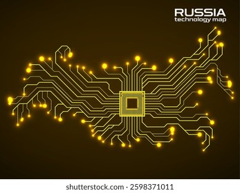 Abstract Russia map with cpu. Circuit board. Technology background. Vector illustration