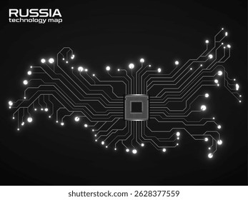 Mapa de Rusia Abstractas con cpu. Placa de circuito. Tecnología de fondo. Ilustración vectorial