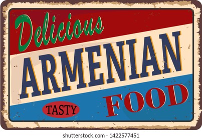 Abstract rusty plate or label with the text Armenian Cuisine written inside, traditional vintage food label