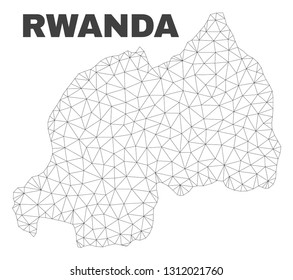 Abstract Rwanda map isolated on a white background. Triangular mesh model in black color of Rwanda map. Polygonal geographic scheme designed for political illustrations.