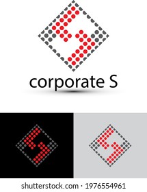 abstract s letter logo with dots in a square. Dots Letter Design Vector with circles.