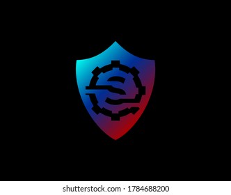 Abstract S Letter Logo With Gear Shape and Modern Shield Design. Security Icon Design Template.