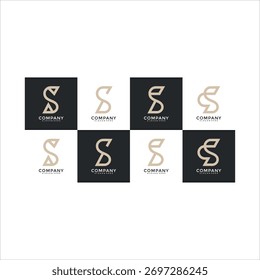 Abstrakte S-Buchstaben-Logo-Variationen in Beige- und Schwarzen Quadraten