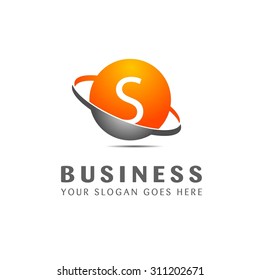 Abstract S letter vector logo icon template. Orange company logo, abstract logo, design element, creative idea. globe logo, planet logo, circle logo, swoosh logo, world logo, silver metal logo,