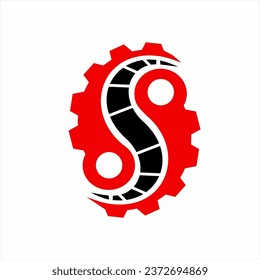 Abstract S logo design with gear element.