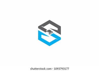 abstract s with negative space handshake logo template