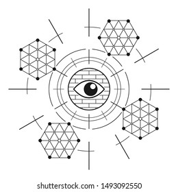 Abstract sacred geometrical symbol. Mystical emblem with eye.