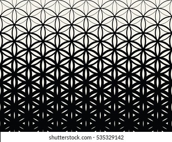 Abstract sacred geometry black and white gradient flower of life halftone  pattern