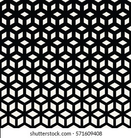 Abstract sacred geometry black and white grid halftone cubes pattern