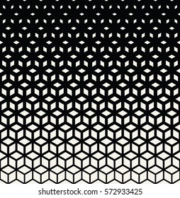 Abstract sacred geometry black and white grid halftone cubes pattern