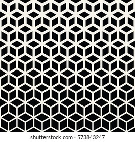 Abstract sacred geometry black and white grid halftone cubes pattern