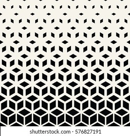 Abstract sacred geometry black and white grid halftone cubes pattern