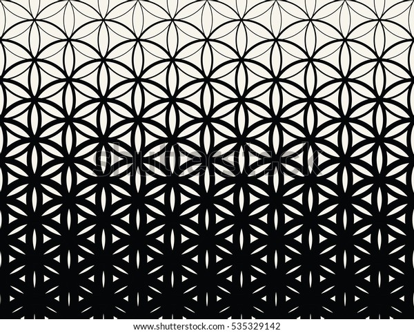 ライフハーフトーンパターンの抽象的な神聖な幾何学の白黒のグラデーション花 のベクター画像素材 ロイヤリティフリー