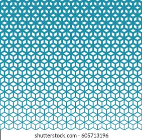 Abstract sacred geometry blue grid halftone cubes pattern