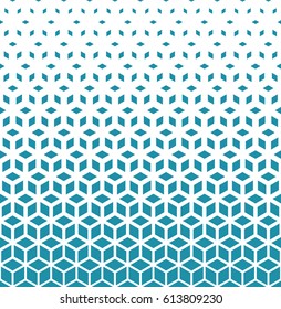Abstract sacred geometry blue grid halftone cubes pattern