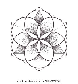 Abstract sacred geometry. Geometric symmetric pattern isolated on white. Vector illustration.