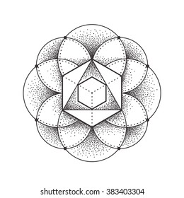 Abstract sacred geometry. Geometric symmetric pattern isolated on white. Vector illustration.