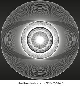 Abstract sacred geometry line pattern eye figure, vector black circle background