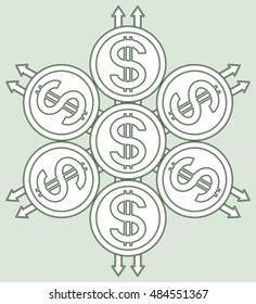Abstract sacred geometry pattern with the dollar symbol coins