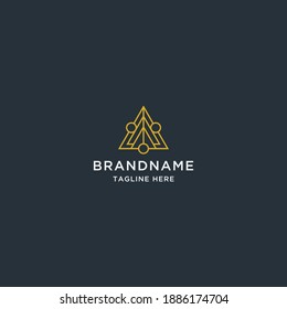 Resumen diseño de icono del logotipo del triángulo sagrado, elegante, lujoso, dorado, moderno vector de plantilla