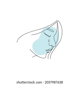 Abstract Sad woman crying in elegant line art style