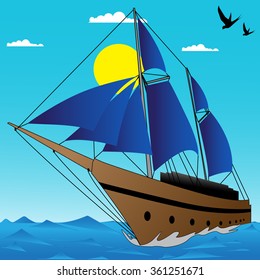 Abstract sail boat scene illustration