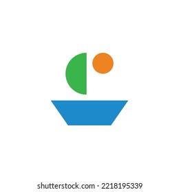 abstract sailing boat sea sun colorful symbol vector 