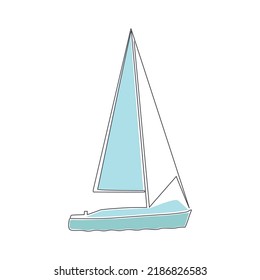 Abstract Sailing Boat Side View One Line Art Drawing Illustration 