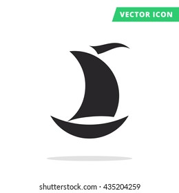 Abstract sailing ship vector icon, simple geometric black contour shape of boat sign isolated on white background