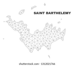 Abstract Saint Barthelemy map isolated on a white background. Triangular mesh model in black color of Saint Barthelemy map. Polygonal geographic scheme designed for political illustrations.