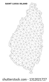 Abstract Saint Lucia Island map isolated on a white background. Triangular mesh model in black color of Saint Lucia Island map. Polygonal geographic scheme designed for political illustrations.