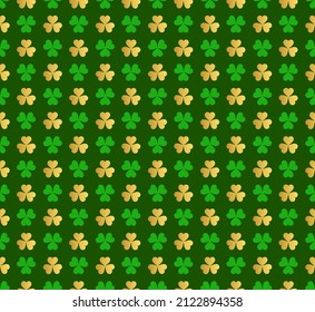 Abstract. Saint Patrick Day background. Clover pattern seamless on green background. Vector.