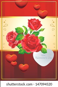 Abstract Saint Valentine's Day background with roses and hearts. Classical congratulation card