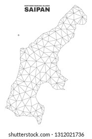 Abstract Saipan Island map isolated on a white background. Triangular mesh model in black color of Saipan Island map. Polygonal geographic scheme designed for political illustrations.