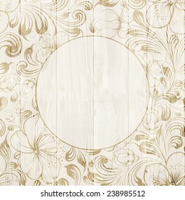 Abstract Sakura background over wooden wall. Vector illustration.