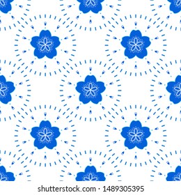 Abstract sakura flowers pattern. Asia ethnic folk vector background.