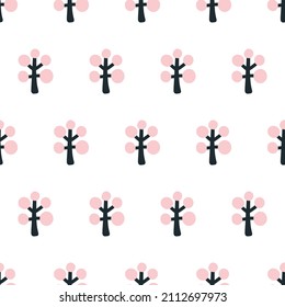 abstract sakura tree, pink plant floral seamless pattern background, fabric and textile surface design, wrapping paper  motif, gift cover texture, hand drawn  wallpaper decor, minimal vector