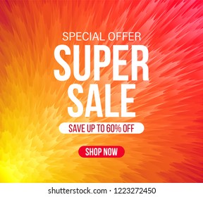 Abstract sale banner in bright orange color for special offers, sales and discounts. 60 percent off. Vector colorful fluffy background