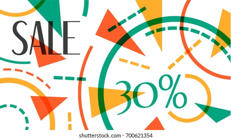 Abstract sale banner. Colorful background with round shapes and triangular elements. Vector design illustration.