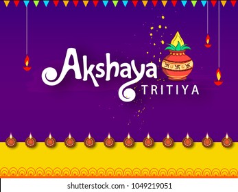 Abstract  Sale Banner Or sale Poster For Festival Of Akshaya Tritiya Celebration Background composed of festival elements like goddess laxmi, golden pot , coins and stylish text .
