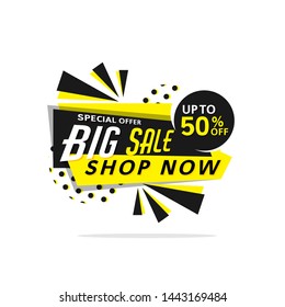 Abstract sale banner template design, up to 50%. Black yellow mega sale banner template vector label shopping with flat style. Discount Banner Promotion Template. Vector