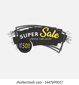 Abstract sale banner template design, up to 50%. Black yellow super sale banner template vector label shopping with flat style. Discount Banner Promotion Template. Vector